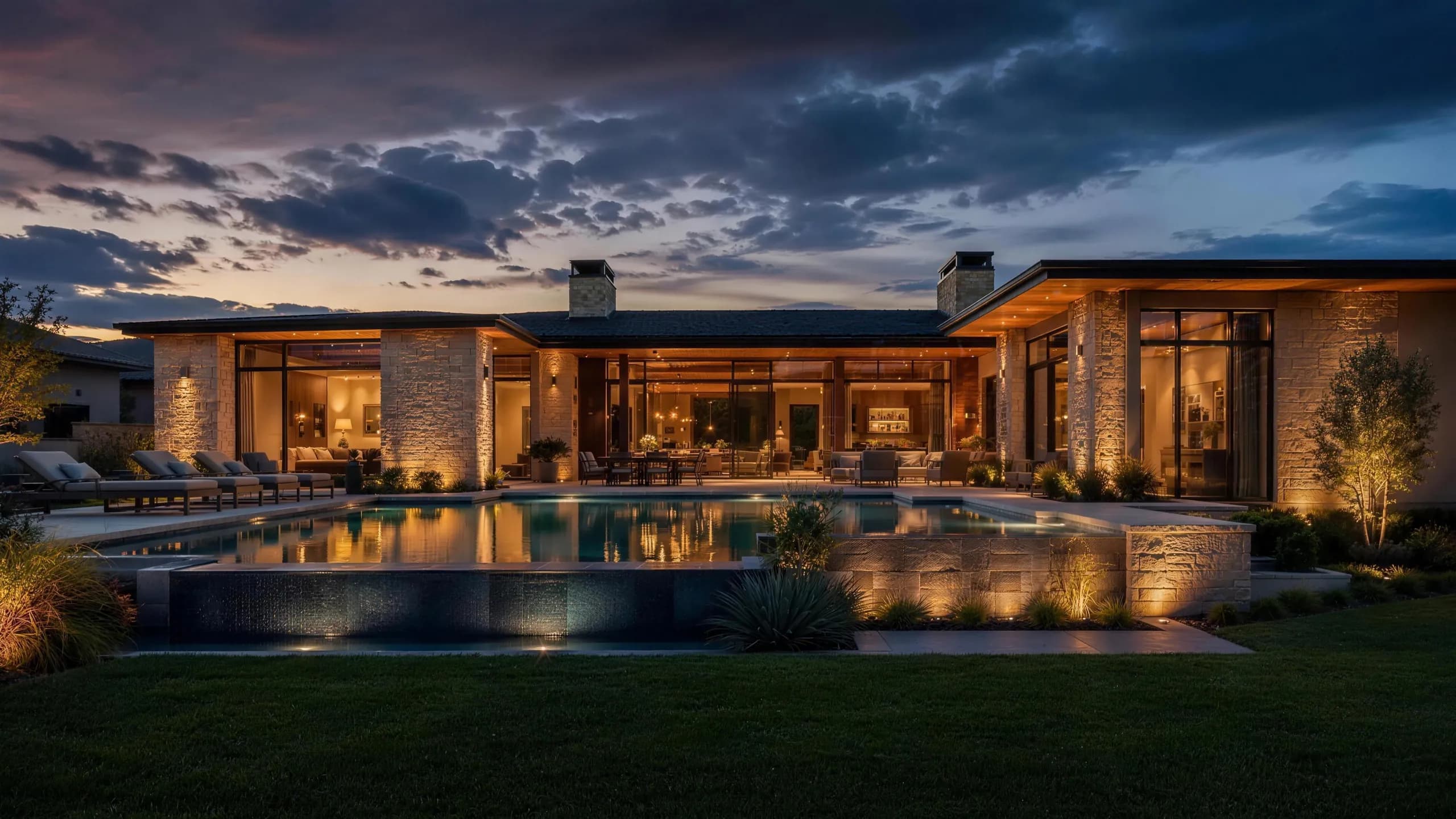 Luxury North Texas residence at dusk